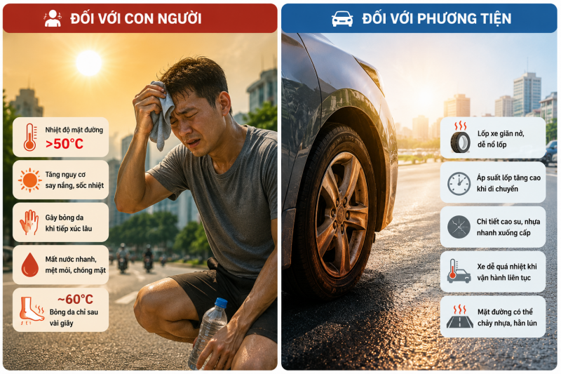 Nhiệt độ mặt đường tăng cao ảnh hưởng lớn đến con người và phương tiện