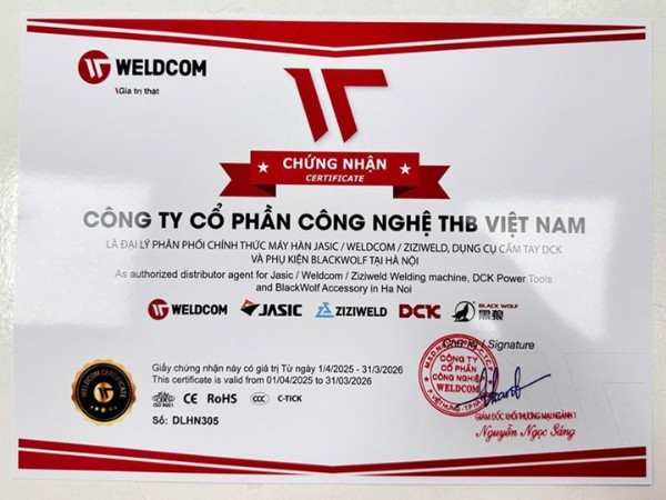 Giấy chứng nhận đại lý phân phối máy hàn Jasic của THB Việt Nam