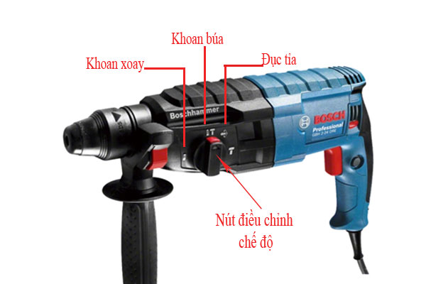 Nút chọn chức năng trên máy khoan bê tông