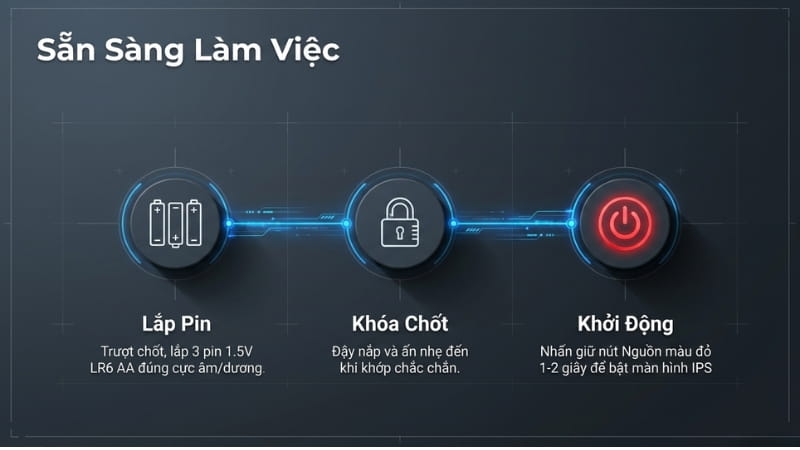 Lắp pin và nhấn nút khởi động máy đo laser Bosch GLM 100-25 C  