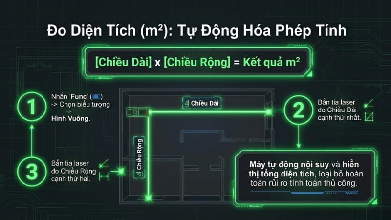 Cách đo diện tích bằng máy đo khoảng cách Bosch GLM 50-27 CG 