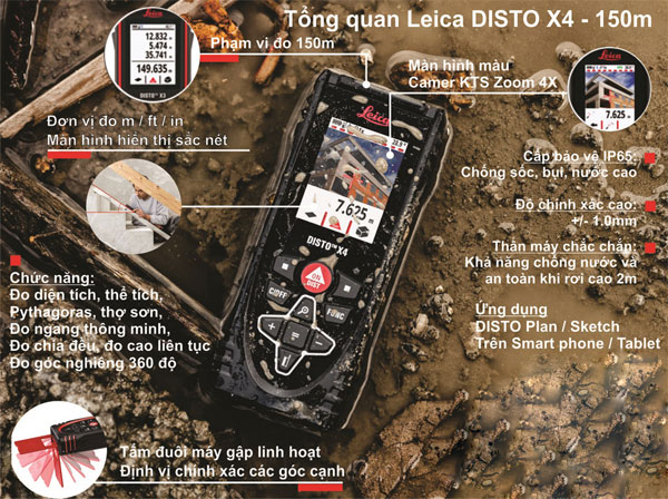 Leica Disto X4 bền chắc, chống nước, chống bụi tốt