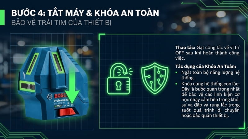 Gạt công tắc về vị trí OFF để tắt máy khi không sử dụng 