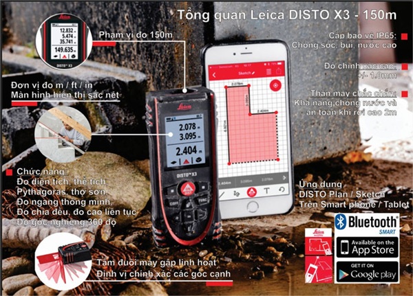 Máy đo khoảng cách laser Leica Disto X3 đo chính xác, kết nối dễ dàng với điện thoại