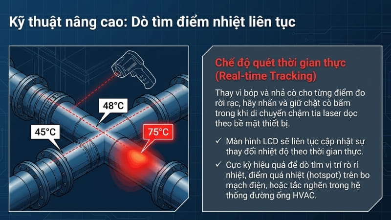 Nhấn giữ cò của Bosch GIS 500 khi cần đo liên tục 