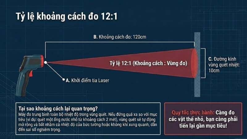 Đo nhiệt độ ở khoảng cách phù hợp để đảm bảo kết quả luôn chính xác 